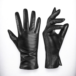 sort dame skindhandske - Blød skind med strikfoer af uld - Levinsky - Freja skind