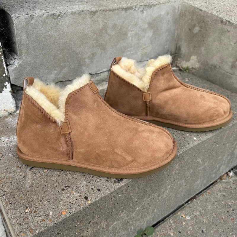 Hjemmesko i cognac rulam - blød og varm - gummisål - Premium kvalitet - Natures collection