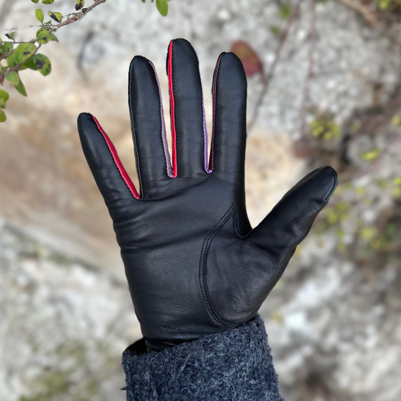 Fiona skindhandske med farvede fingre - Freja skind