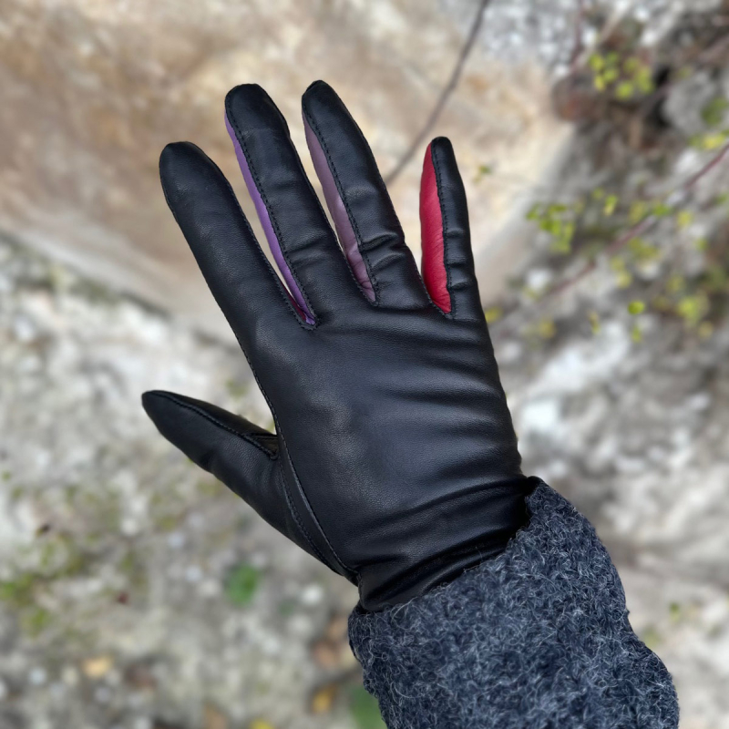 Fiona skindhandske med farvede fingre - Freja skind