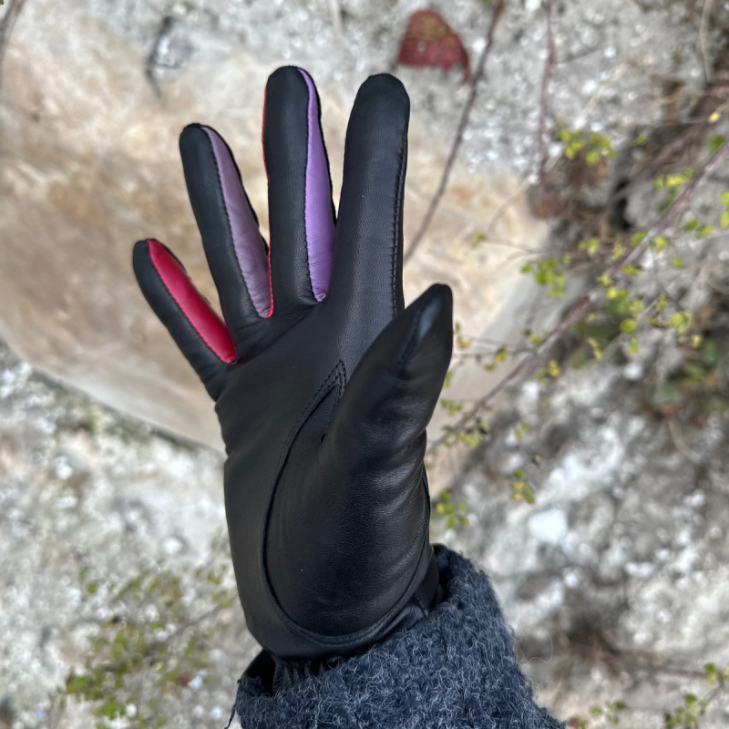 Fiona skindhandske med farvede fingre - Freja skind