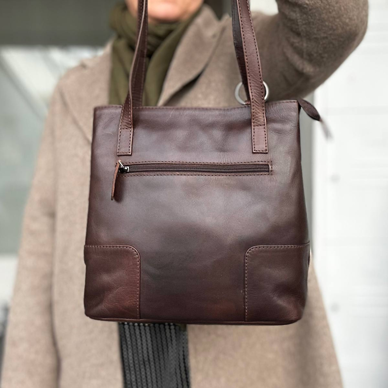 Monica damryggsäck och axelväska två i en - Brun läder