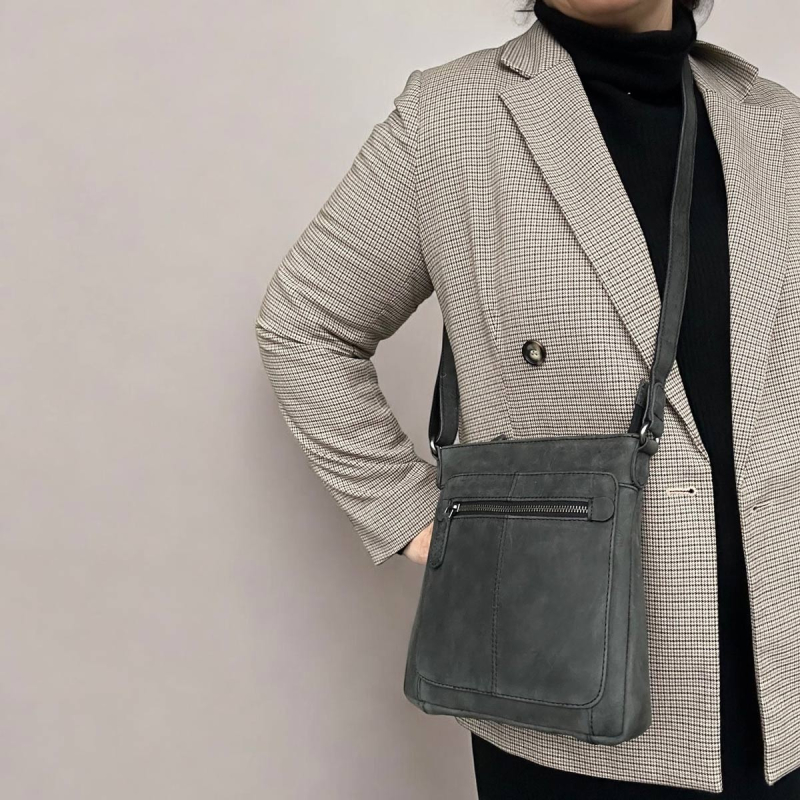 Treats skuldertaske - Grå nubuck kalveskind