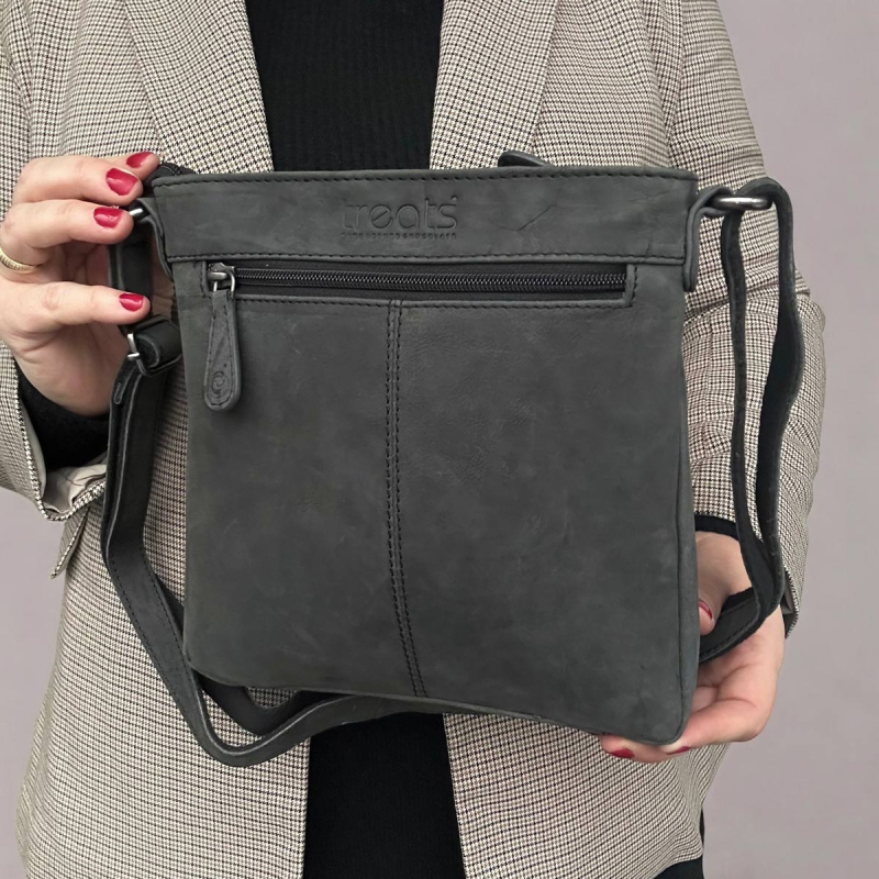 Treats skuldertaske - Grå nubuck kalveskind