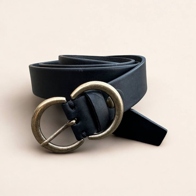 Sort Cleo damebælte i kernelæder - Freja skind