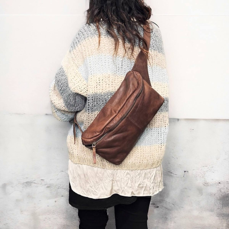 Stor bumbag - Adeline - Blød kalveskind sort el. cognac - Orchid 18267