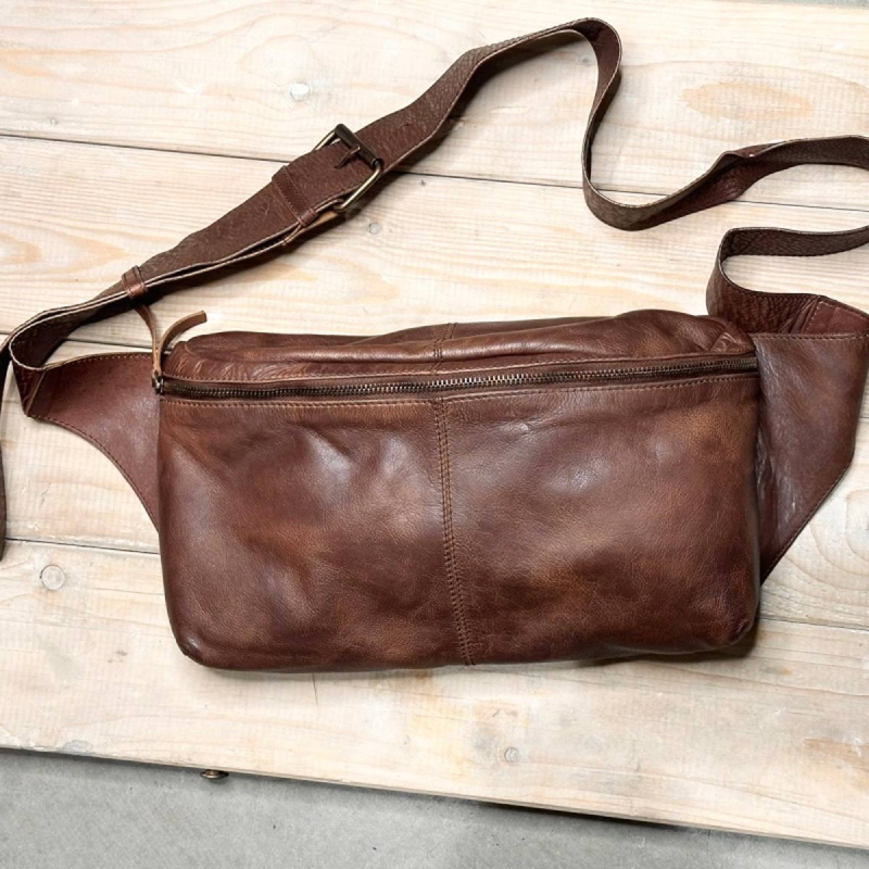 Stor bumbag - Adeline - Blød kalveskind sort el. cognac - Orchid 18267