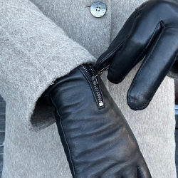 Sort Hella skindhandske med lynlås dame - Levinsky