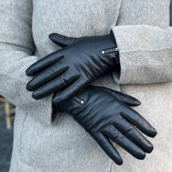 Sort Hella skindhandske med lynlås dame - Levinsky