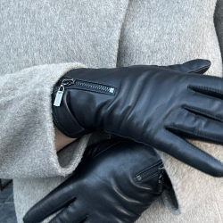 Sort Hella skindhandske med lynlås dame - Levinsky