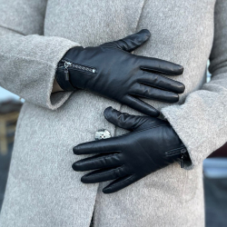 Sort Hella skindhandske med lynlås dame - Levinsky