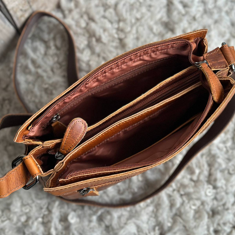 Else skuldertaske i cognac læder - Leather design - Freja skind