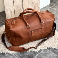 Dublin weekendtaske i vintage cognac bøffellæder - Freja skind