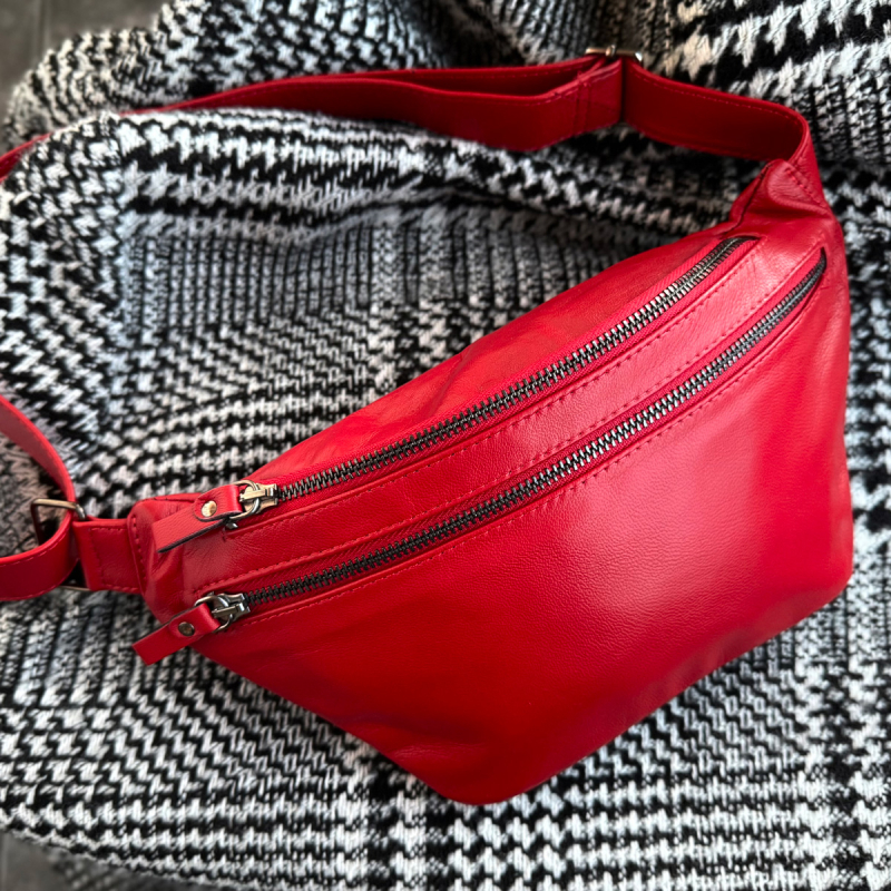 Rød Sarah bumbag - Blød lammeskind - Freja skind