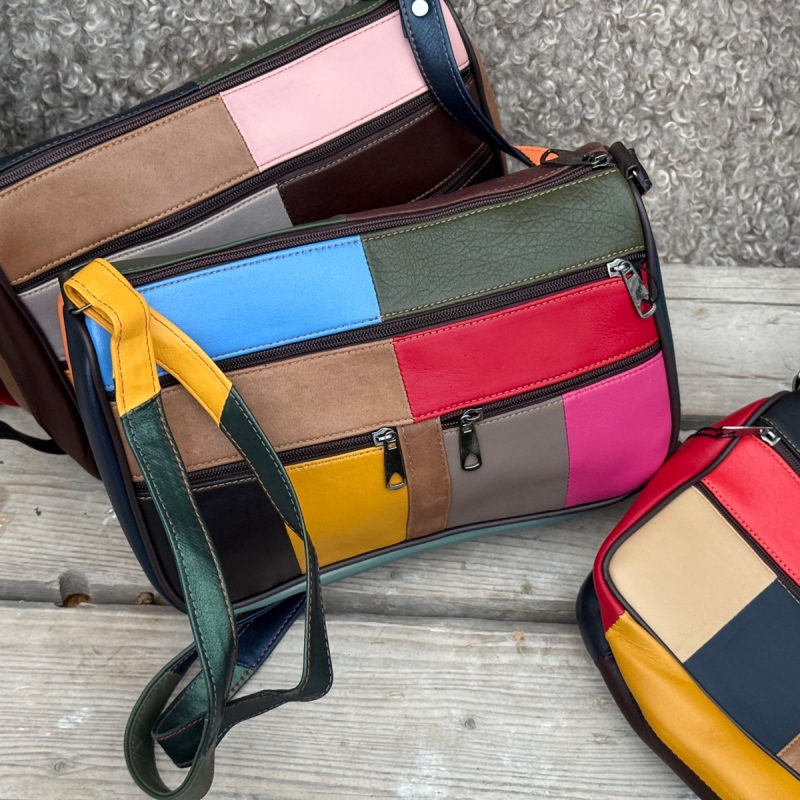 Alma skuldertaske multicolor lammeskind - Freja skind