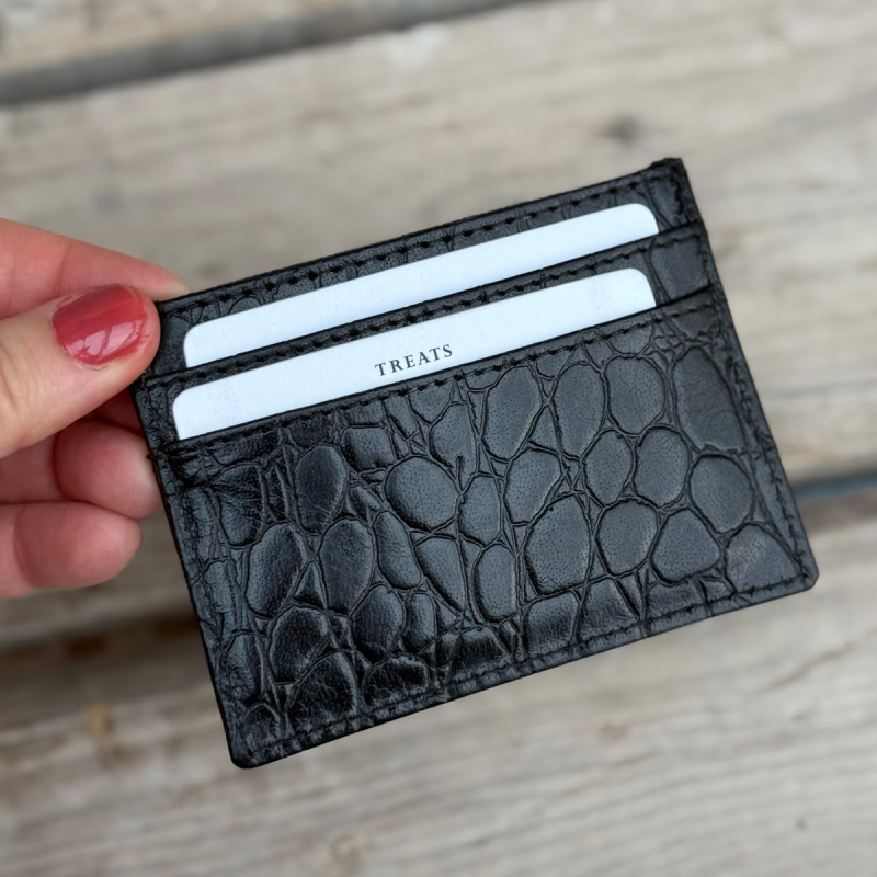 Uma - Crocopräglad kreditkorthållare för 4 kort - Svart läder - Treats