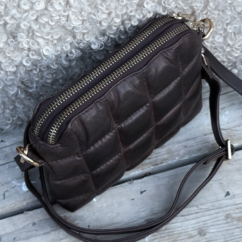 Grace skuldertaske og clutch - brun skind - Freja skind