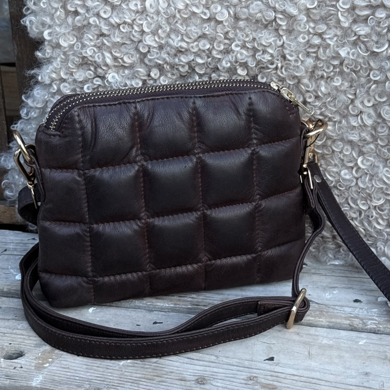 Grace skuldertaske og clutch - brun skind - Freja skind