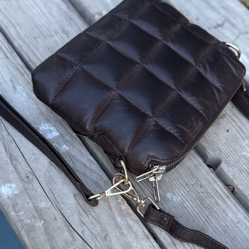 Grace skuldertaske og clutch - brun skind - Freja skind