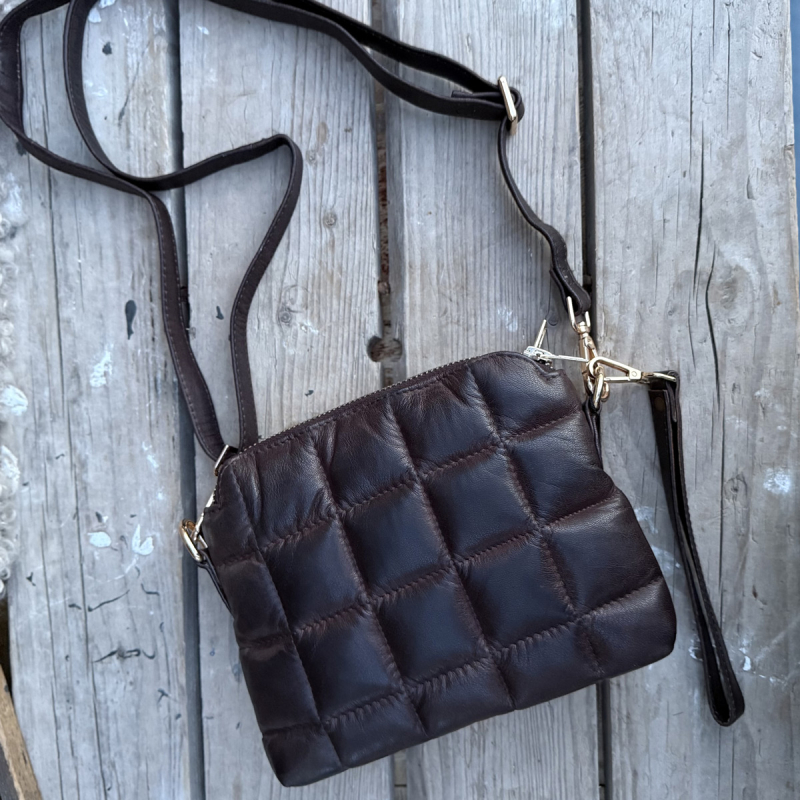 Grace skuldertaske og clutch - brun skind - Freja skind