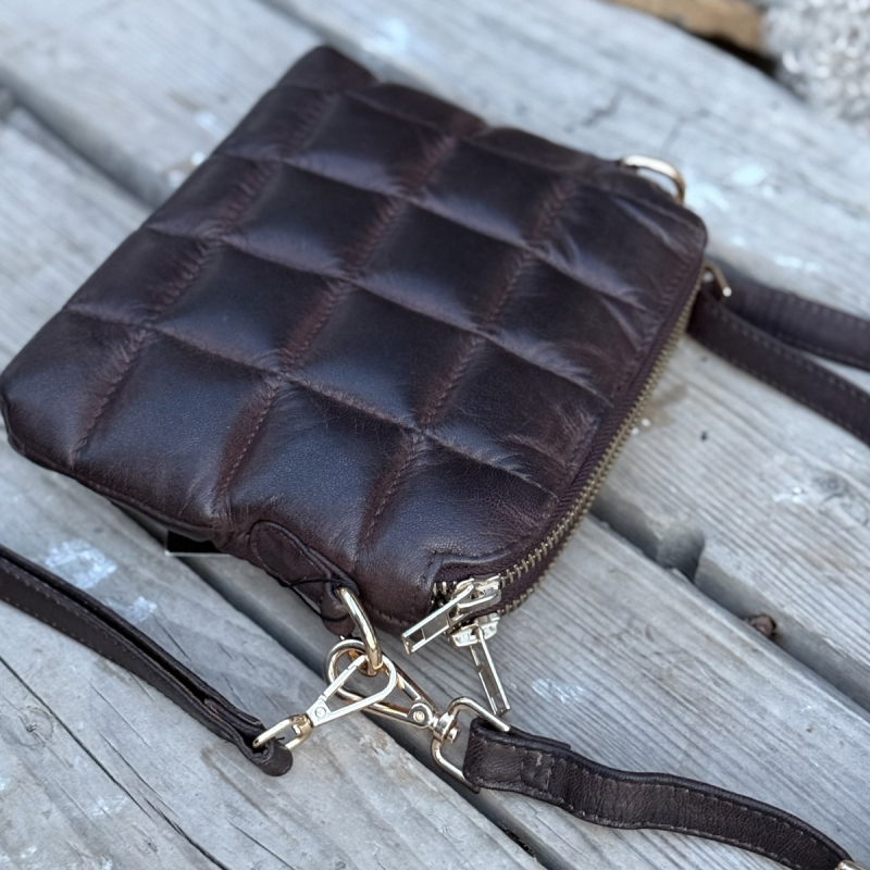 Grace skuldertaske og clutch - brun skind - Freja skind