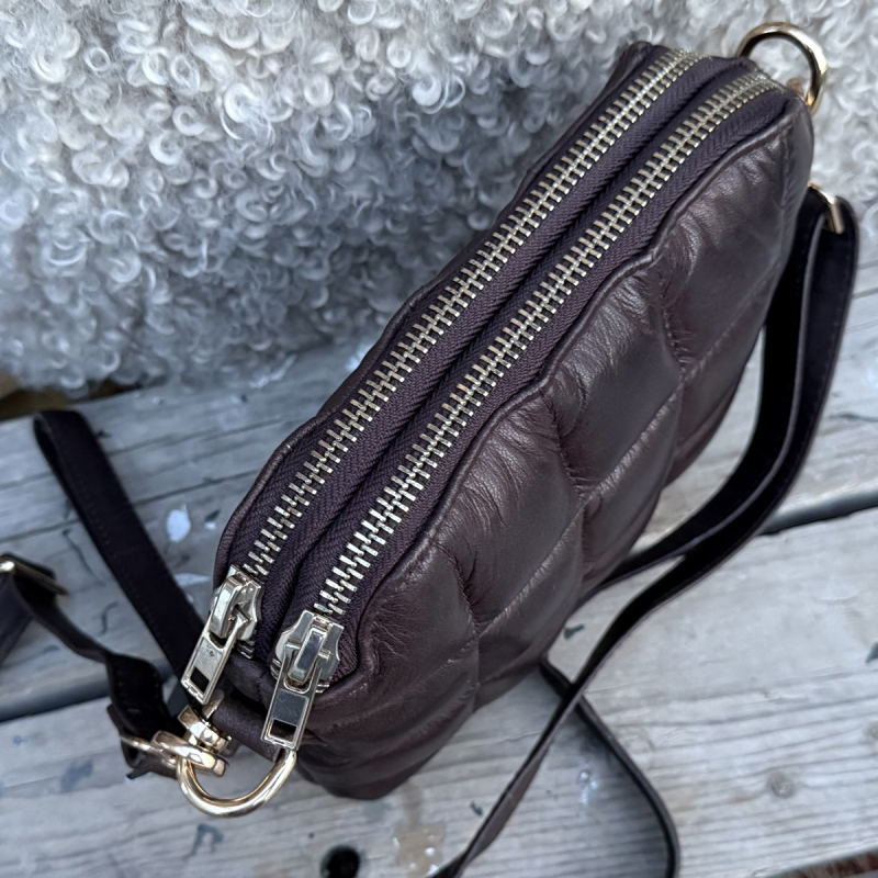 Grace skuldertaske og clutch - brun skind - Freja skind
