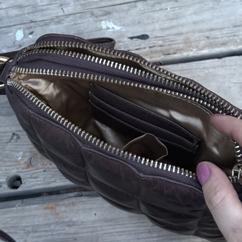 Grace skuldertaske og clutch - brun skind - Freja skind