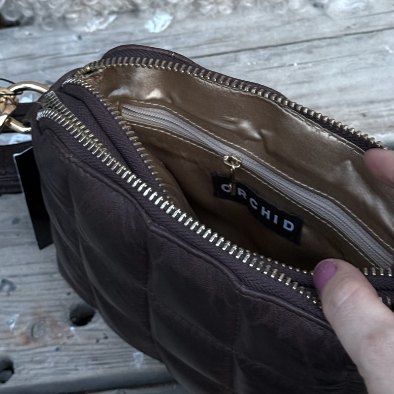 Grace skuldertaske og clutch - brun skind - Freja skind