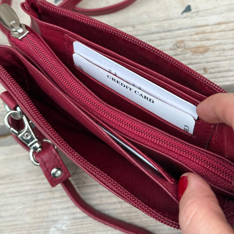 Estelle crossbody taske i varm rød skind - Leather design - Freja skind