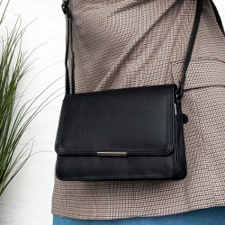sort Veronica  skuldertaske i sort kalveskind - Leather design - Freja skind