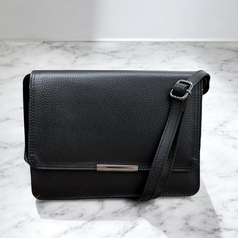 sort Veronica  skuldertaske i sort kalveskind - Leather design - Freja skind