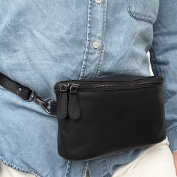 Peru bæltetaske med aft rem - sort bøffelskind - Leather design - Freja skind