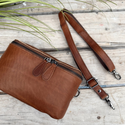 Peru bæltetaske med aft rem - blød cognac bøffellæder - Leather design - Freja skind