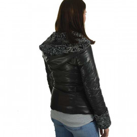 Svart lammskinnsjacka med huva. Lammskinnsjacka m. persianer