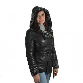 Svart lammskinnsjacka med huva. Lammskinnsjacka m. persianer