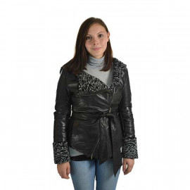 Sort lammeskindsjakke med hætte. Lammeskindsjakke m. persianer