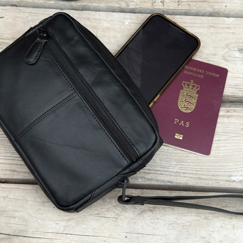Urlaub håndledstaske herre - Blød sort skind - Freja skind