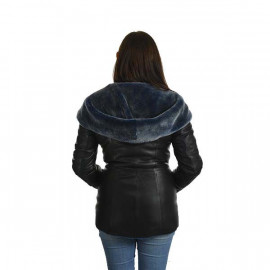 lammskinnsjacka stor huva. lammskinnsjacka blått foder bäver