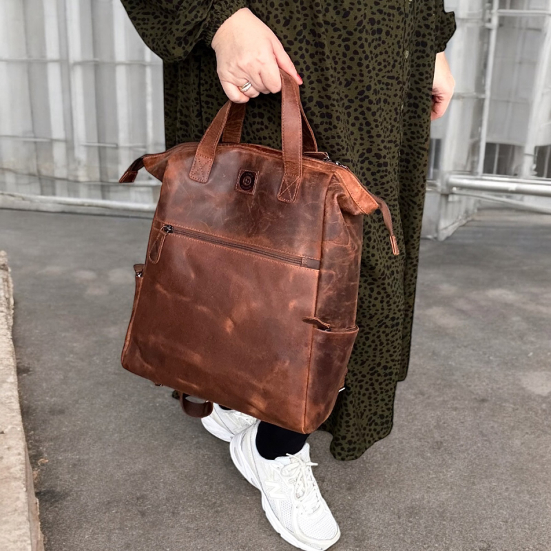 Manhattan rygsæk - Hunter brun læder - Unisex - Leather design  - Freja skind
