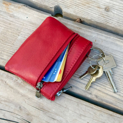 Rød Sanne skindpung med nøglering - Freja skind