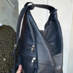 Mørk blå skindrygsæk - Freja skind