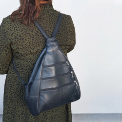 Mørk blå skindrygsæk - Freja skind