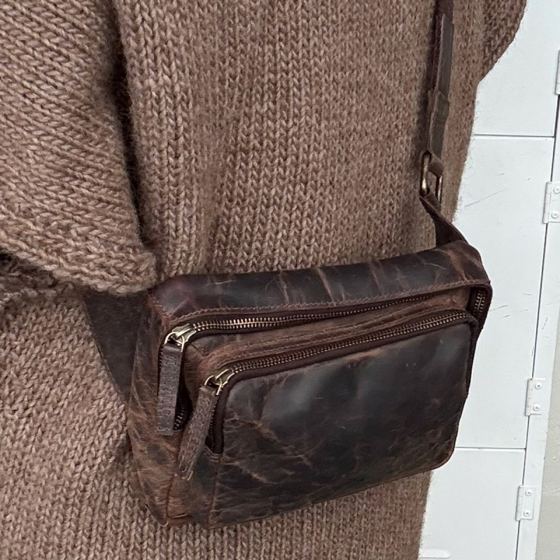 Sydney square bumbag - Hunter brun bøffellæder - unisex - Freja skind