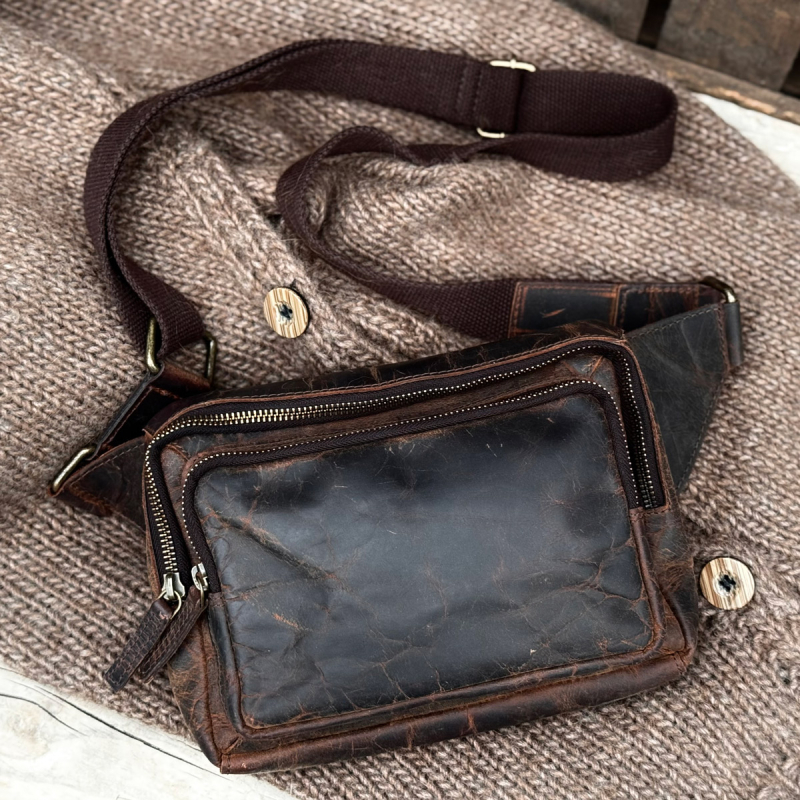 Sydney square bumbag - Hunter brun bøffellæder - unisex - Freja skind