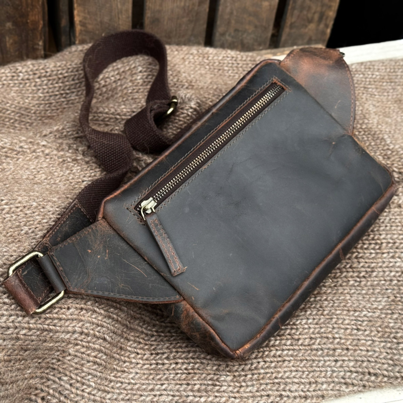 Sydney square bumbag - Hunter brun bøffellæder - unisex - Freja skind
