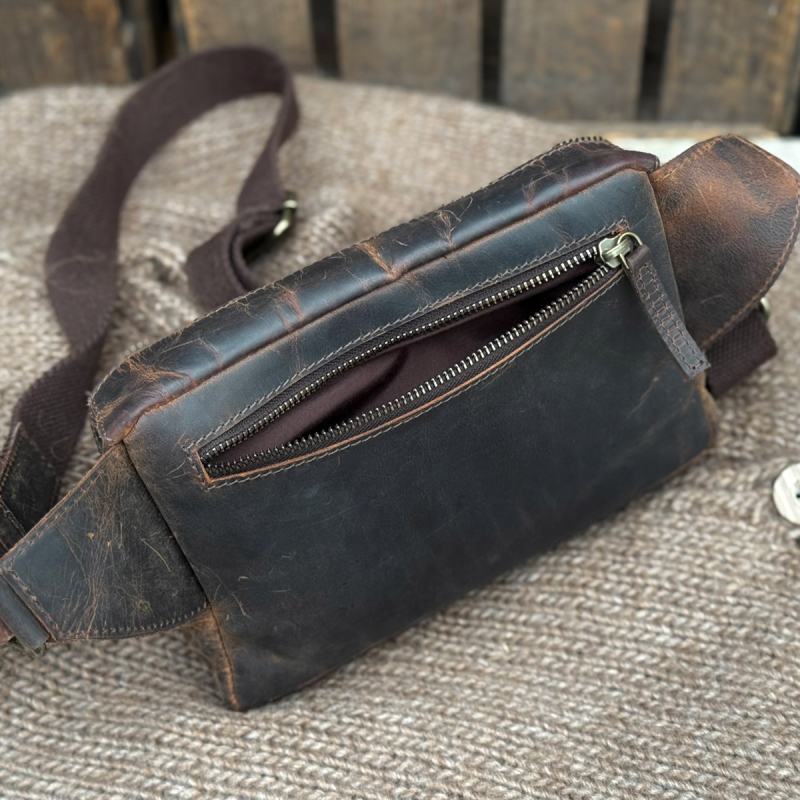 Sydney square bumbag - Hunter brun bøffellæder - unisex - Freja skind
