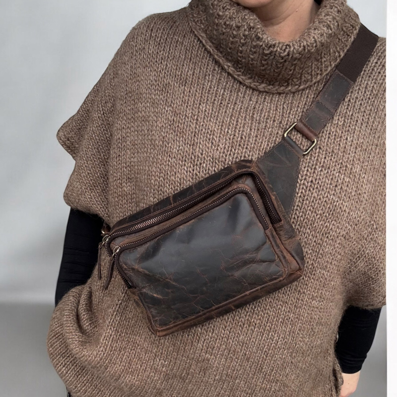 Sydney square bumbag - Hunter brun bøffellæder - unisex - Freja skind