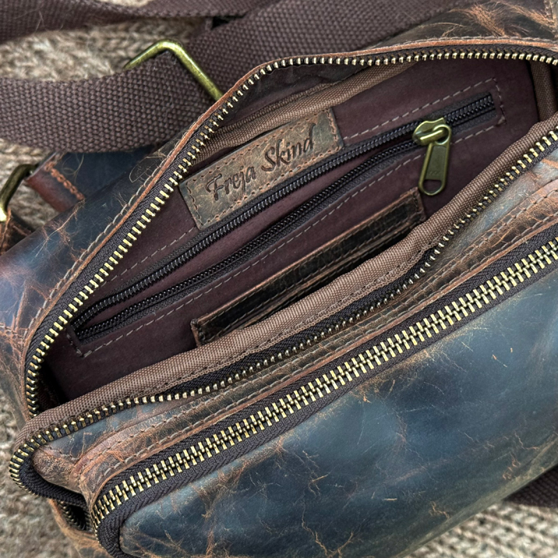 Sydney square bumbag - Hunter brun bøffellæder - unisex - Freja skind