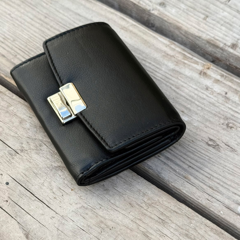 Dineros plånbok m. spänne -RFID- Svart skinn - Leather design