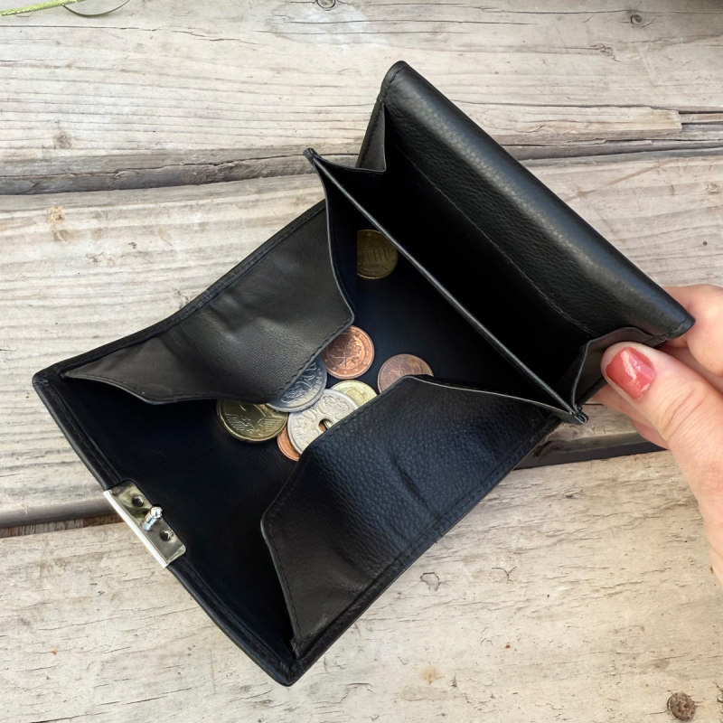 Dineros plånbok m. spänne -RFID- Svart skinn - Leather design
